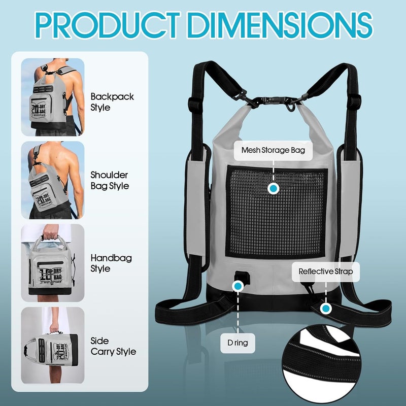 MORXPLOR Waterproof Dry Bag Backpack - [Front Zippered Pockets] 5L/10L/20L/30L Roll Top Waterproof Bag with Water Proof Phone Case for Swimming, Boating, Kayaking, Camping, Beach - Image 4