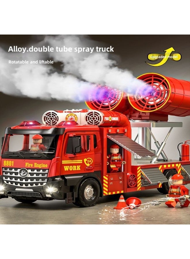 Oversized Spray Car Toy Fog Cannon Sprinkler Children Alloy Fire Rescue Engineering Car Model Boy Car-Color:Openable Alloy Spray Car With Support Legs [free Battery Screwdriver Set]  - Image 2