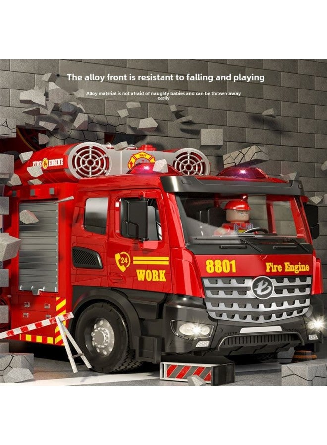 Oversized Spray Car Toy Fog Cannon Sprinkler Children Alloy Fire Rescue Engineering Car Model Boy Car-Color:Openable Alloy Spray Car With Support Legs [free Battery Screwdriver Set]  - Image 4