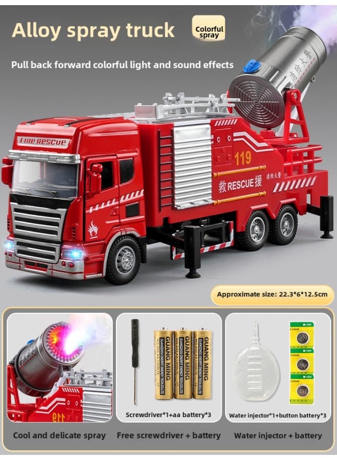 Oversized Spray Car Toy Fog Cannon Sprinkler Children Alloy Fire Rescue Engineering Car Model Boy Car-Color:Openable Alloy Spray Car With Support Legs [free Battery Screwdriver Set]  - Image 1