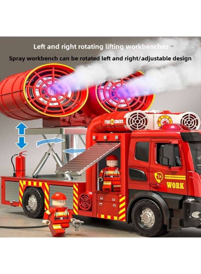Oversized Spray Car Toy Fog Cannon Sprinkler Children Alloy Fire Rescue Engineering Car Model Boy Car-Color:Openable Alloy Spray Car With Support Legs [free Battery Screwdriver Set]  - Image 3