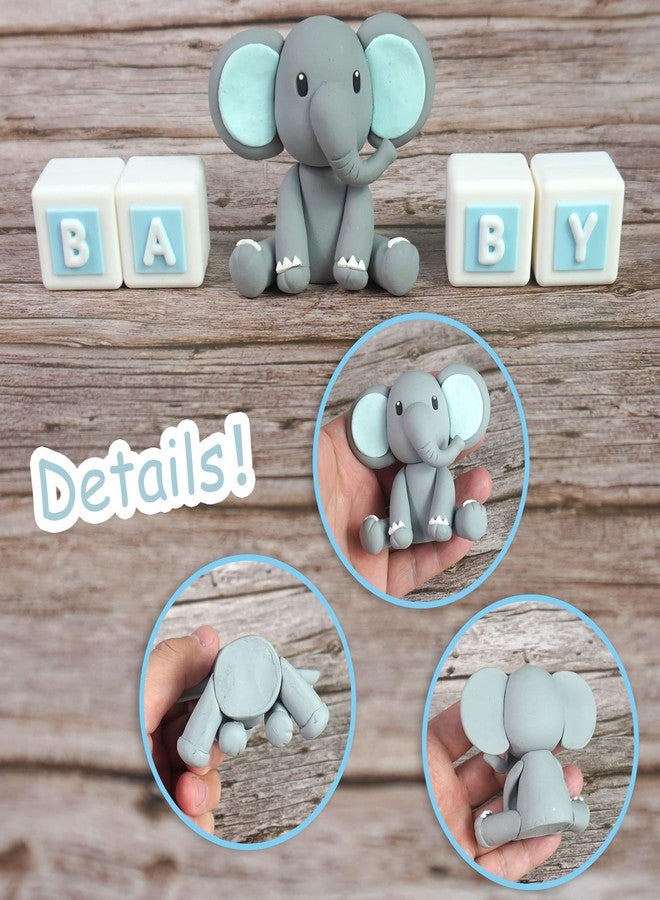 DRWATE Elephant Cake Decoration Mini Elephant Cake Topper Blue Letter Cake Toppers Gold Blue White Pearl Ball for Elephant Theme Birthday Supplies (BLUE) - Image 3