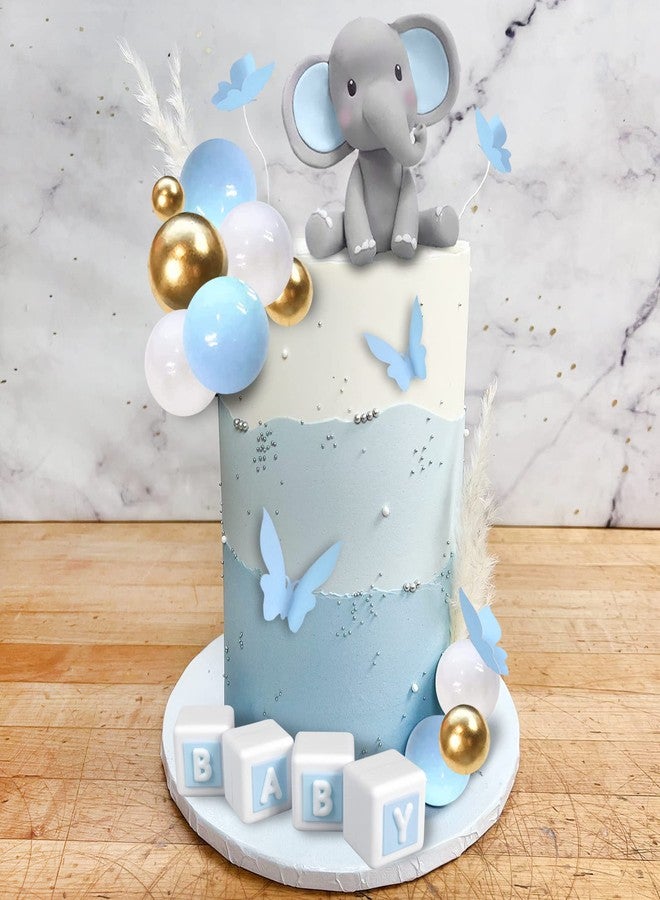 DRWATE Elephant Cake Decoration Mini Elephant Cake Topper Blue Letter Cake Toppers Gold Blue White Pearl Ball for Elephant Theme Birthday Supplies (BLUE) - Image 4