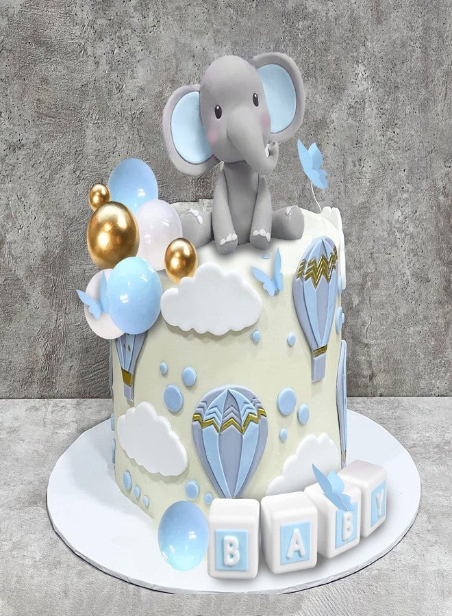 DRWATE Elephant Cake Decoration Mini Elephant Cake Topper Blue Letter Cake Toppers Gold Blue White Pearl Ball for Elephant Theme Birthday Supplies (BLUE) - Image 5