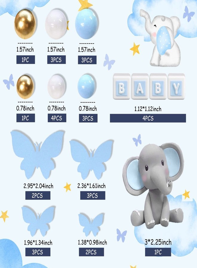 DRWATE Elephant Cake Decoration Mini Elephant Cake Topper Blue Letter Cake Toppers Gold Blue White Pearl Ball for Elephant Theme Birthday Supplies (BLUE) - Image 2