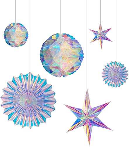 BTSD-home BTSDhome Iridescent Party Decorations with Hanging Honeycomb Ball Decorative Paper Fan Snowflake Garlands Birthday Wedding Christmas Disco Party Supplies