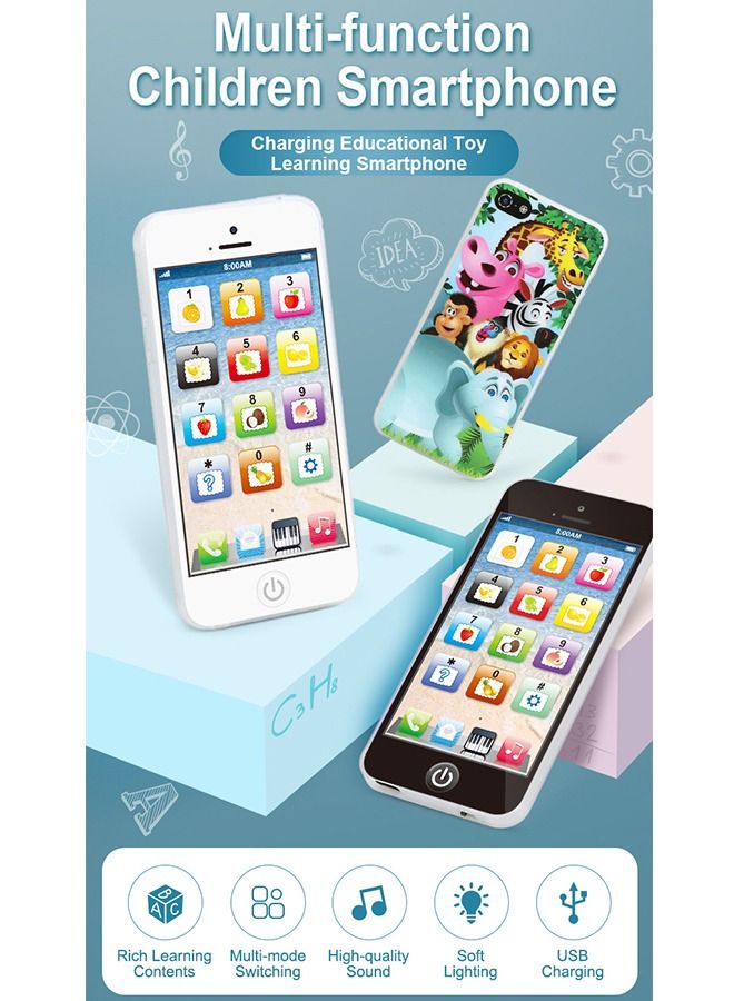 Simulation Mobile Phone Toy for Kids, Children's Multi-Functional Learning Early Education Toy Mobile Phone with Light & Music & Sound, Suitable for Boys and Girls 18 Months + (Black) - Image 2