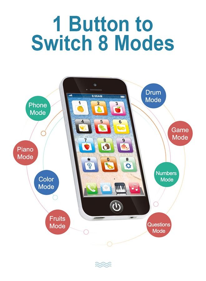 Simulation Mobile Phone Toy for Kids, Children's Multi-Functional Learning Early Education Toy Mobile Phone with Light & Music & Sound, Suitable for Boys and Girls 18 Months + (Black) - Image 3