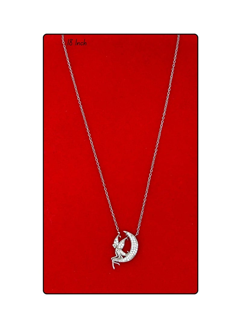 Armaaj S925 Dainty silver-toned crescent moon fairy pendant necklace featuring sparkling cubic zirconia stones - Image 1