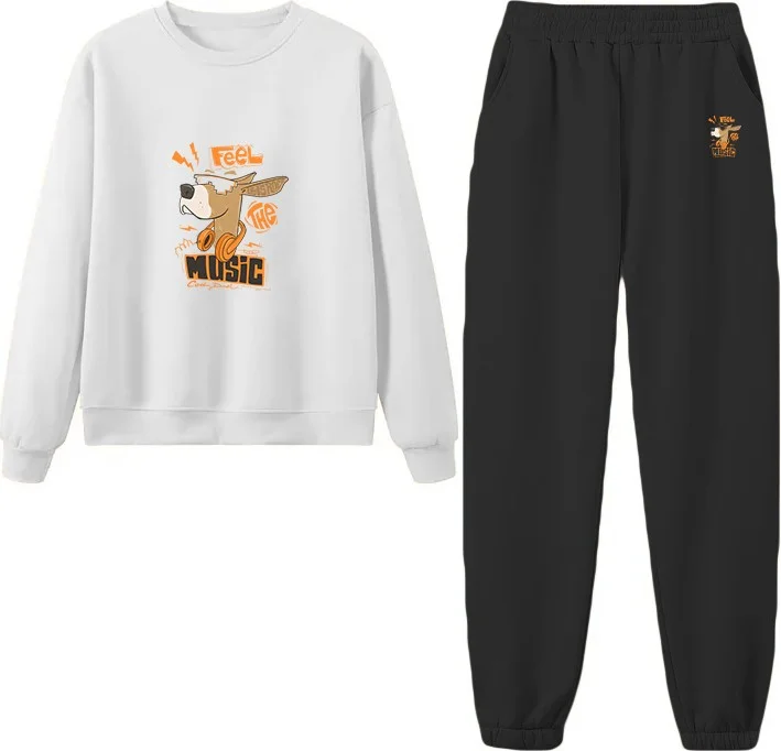 دوغ فش Tracksuit Oversize Thegas Printed Tracksuit,lover,couple Combination Beige