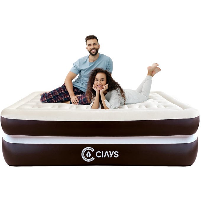 AIR MATTRESS WITH BUILTIN PUMP 16 ELEVATED BLOW UP MATTRESS WITH CARRYING BAG FOR HOME AND CAMPING INFLATABLE AIR BEDTWIN BROWN