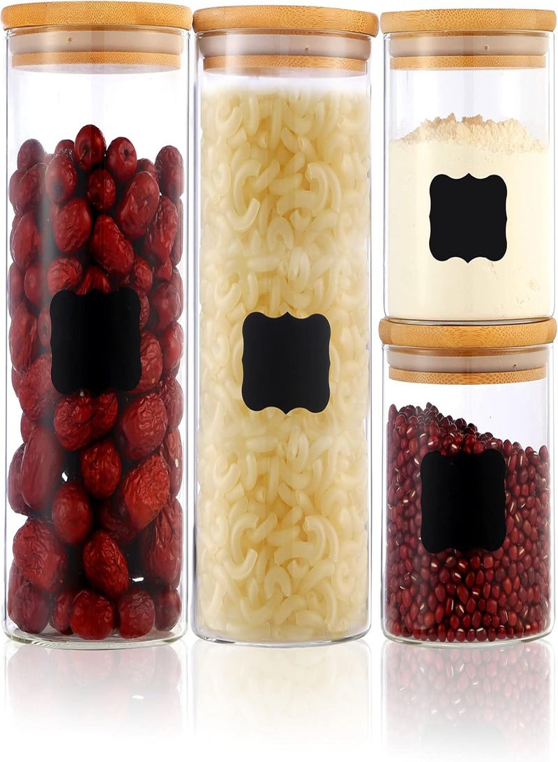 GGOOT Glass Jars Set 4Pcs, Spice Jars with Bamboo Airtight Lids Silicon Ring and Labels, Air Tight Kitchen Food Cereal Clear Canister Container for Kitchen Storage Grains Seeds Coffee Flour - Image 1