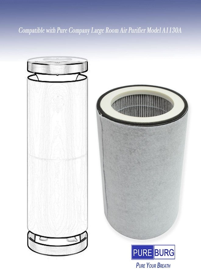 PUREBURG فلتر بديل من بيوربيرغ متوافق مع جهاز تنقية الهواء للغرف الكبيرة من شركة بيور، طراز A1130A، H13، فلتر هيبا حقيقي مع كربون نشط، 2 في 1 لتنقية الهواء من الغبار والمركبات العضوية المتطايرة والروائح - Image 3