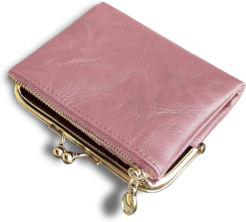 AOXONEL Womens Wallet Small Rfid Ladies Compact Bifold Leather Vintage Coin Purse With Zipper and Kiss Lock - Image 1