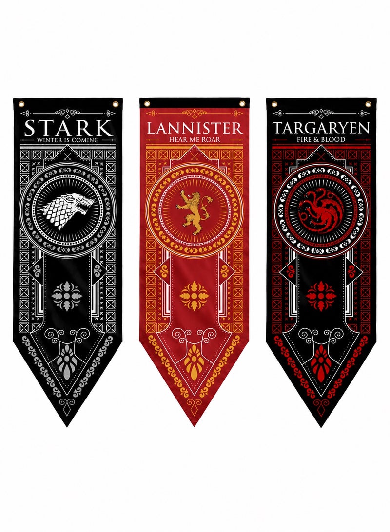 Stark Set of Three Wall Flags - Flags (Lannister Sigil, Stark Sigil, Targaryen Sigil) - Size 47 × 150 cm, High-Quality Woven Flags - Image 1