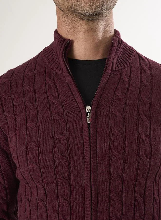 FELIX HARDY Bordeaux Cable Knit Cardigan for Men | Best Price UAE