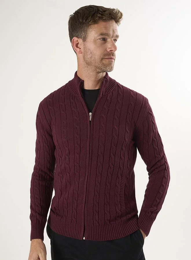 FELIX HARDY Bordeaux Cable Knit Cardigan for Men | Best Price UAE