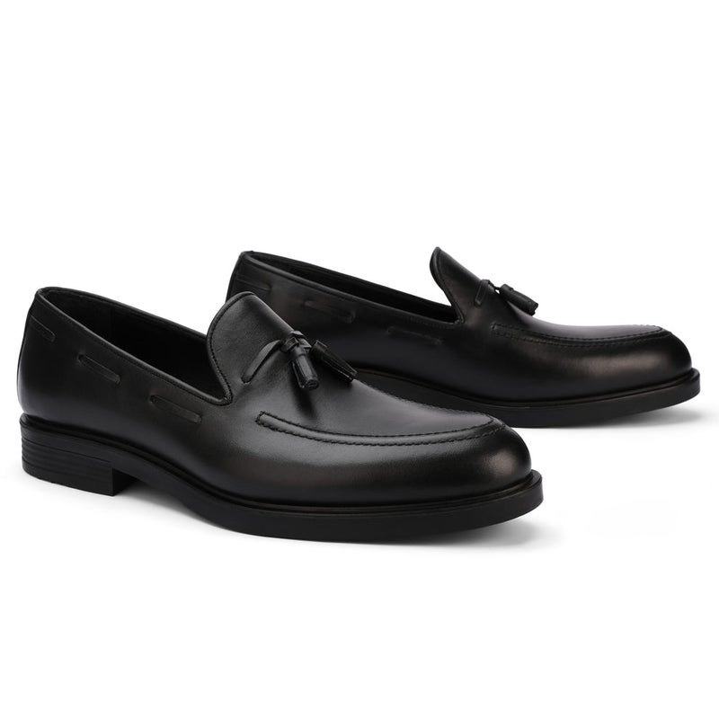 Brio Monarch Black Tassel Dress Loafers - Black