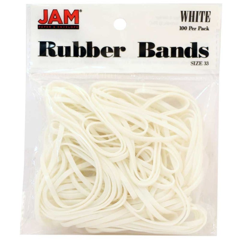 JAM PAPER Colorful Rubber Bands - Size 33 - White Rubberbands - 100/Pack - Image 1
