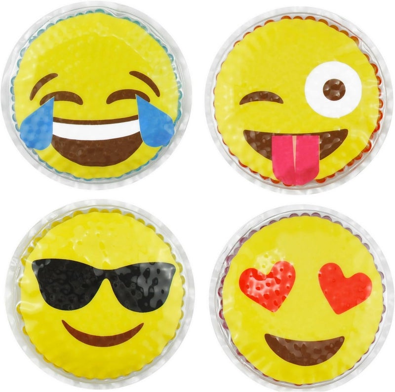 FOMI Hot Cold Kids Emoji Boo Boo Ice Packs 4 Pack by FOMI Care  Fun Childrens Gel Bead Wrap  Pain Relief for Kids Injuries Wisdom Teeth Tired Eyes Headaches  Reusable  4 Inches Each - Image 1