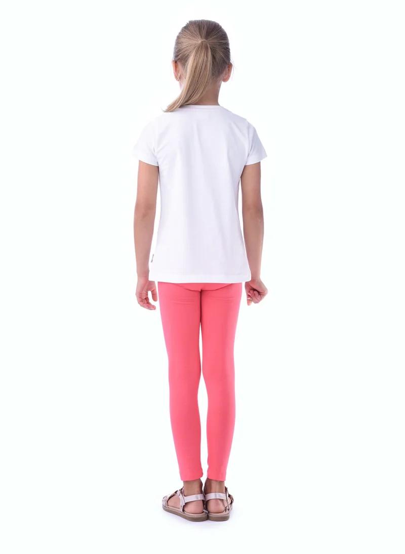 Victor And Jane  Girls’ 2-Piece Outfit Set - (2-8 Years) Offwhite Tee & Coral Legging for Women | Best Price UAE