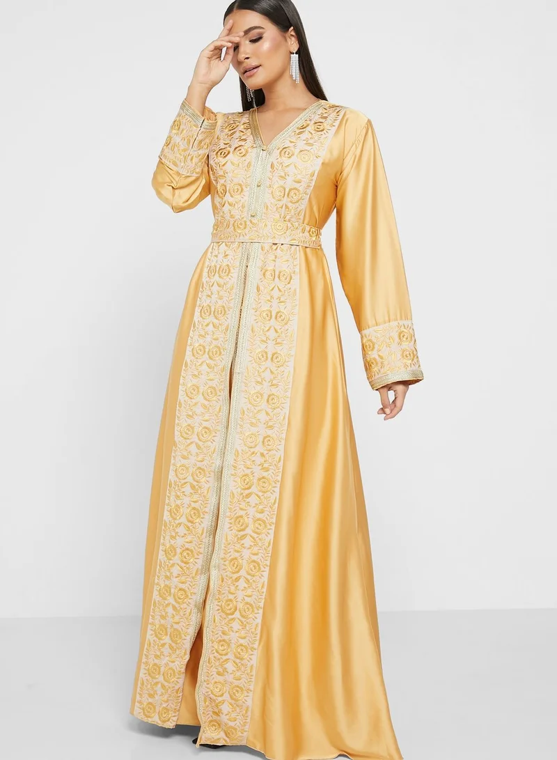 hayas closet Button Detail Embellished Belted Dress