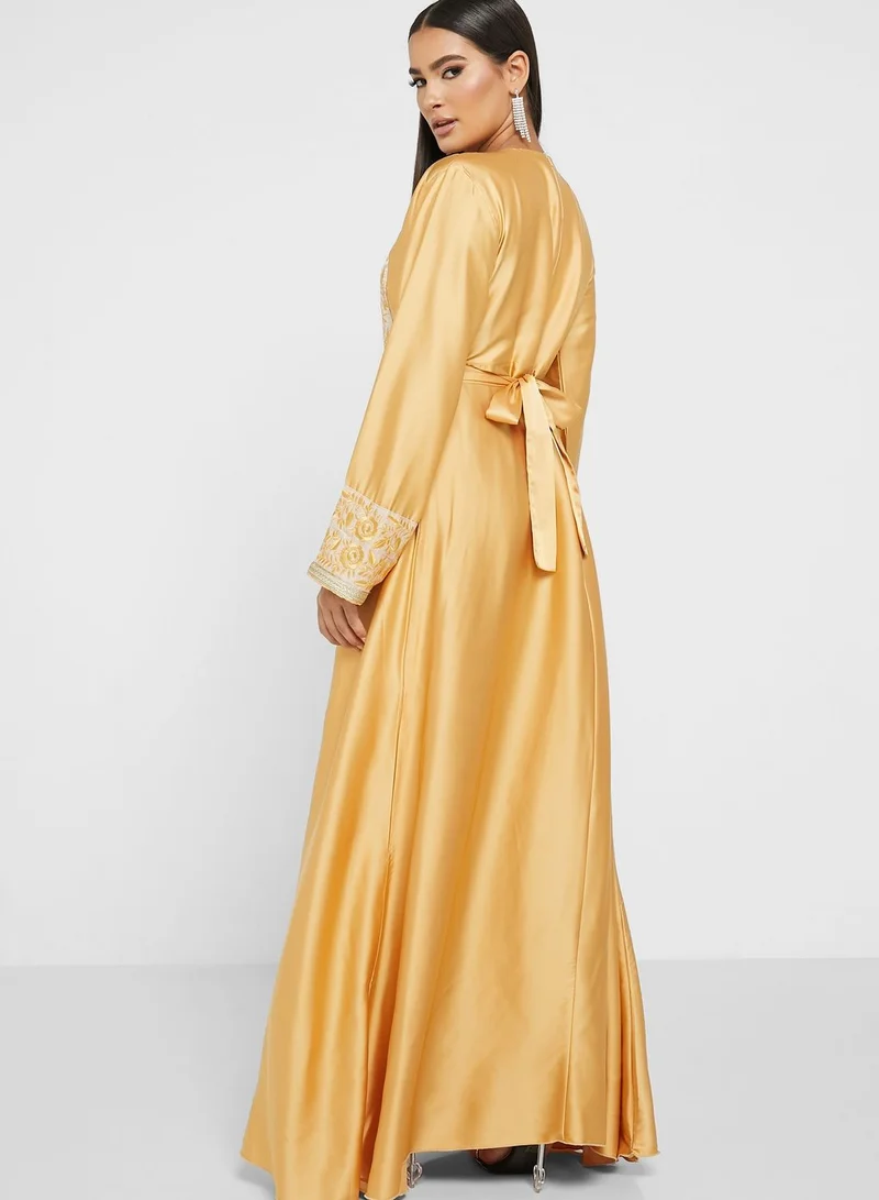 hayas closet Button Detail Embellished Belted Dress