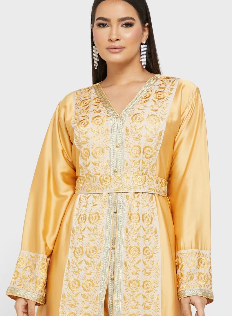 hayas closet Button Detail Embellished Belted Dress