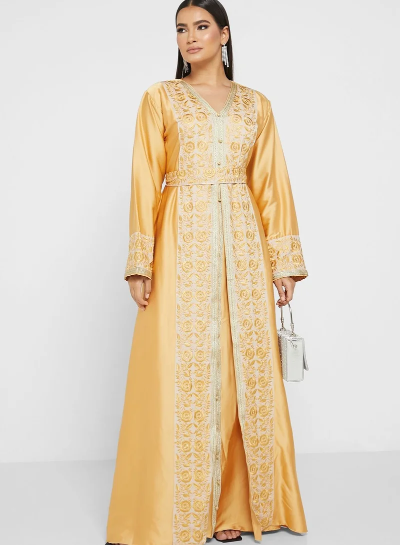hayas closet Button Detail Embellished Belted Dress