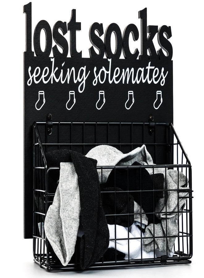 CQNET Lost Socks Basket for Laundry Room, Rustic Farmhouse Cutout Letters Organization, Home Wooden Decor And Accessories, Seeking Solemates Sign - Image 1