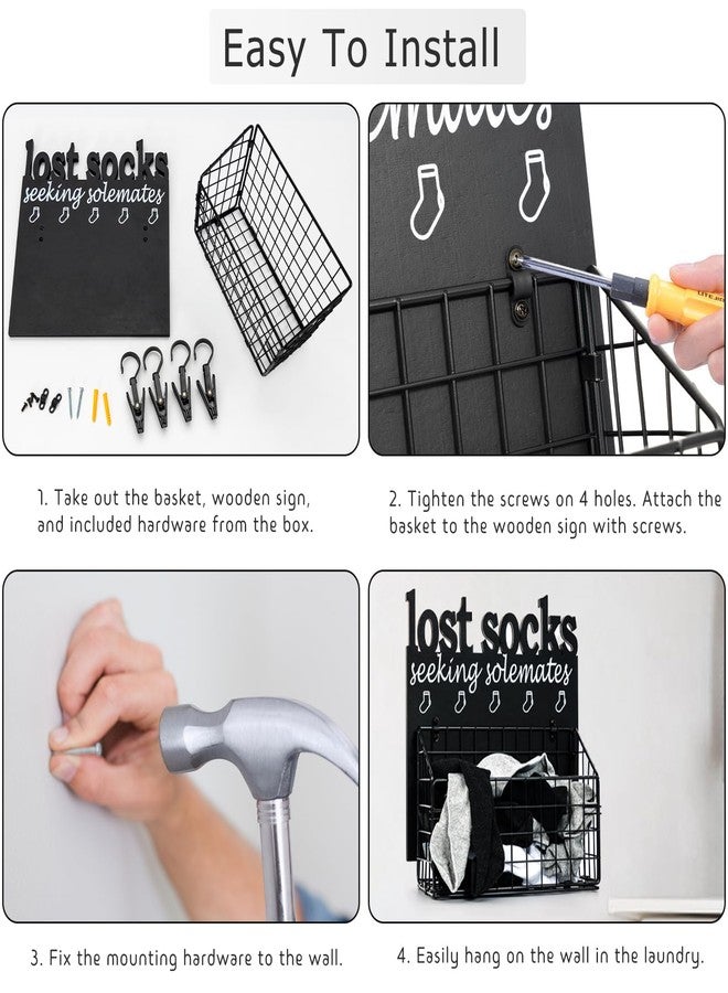 CQNET Lost Socks Basket for Laundry Room, Rustic Farmhouse Cutout Letters Organization, Home Wooden Decor And Accessories, Seeking Solemates Sign - Image 5