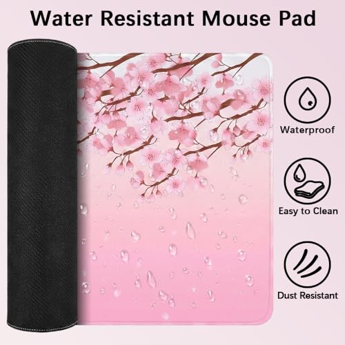 MasiBloom 11.8x23.6 Inches Large Gaming Mouse Pad Mat with Stitched Edge Non-Slip Rubber Base Washable Resilient for Office Computers Laptop Table Mouse Pads Mats Accessory (Pink Flowers) - Image 2