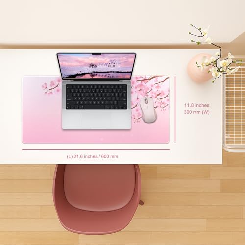 MasiBloom 11.8x23.6 Inches Large Gaming Mouse Pad Mat with Stitched Edge Non-Slip Rubber Base Washable Resilient for Office Computers Laptop Table Mouse Pads Mats Accessory (Pink Flowers) - Image 3