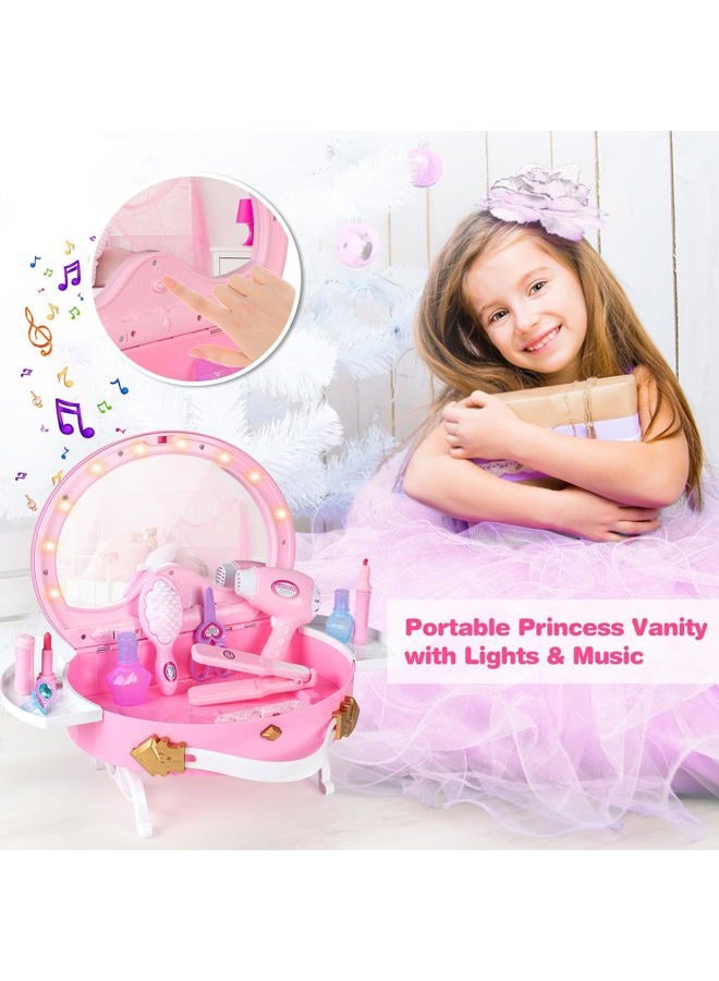 Bettina Toddler Vanity, Portable Kids Vanity Set With Mirror & Accessories, Little Girl Princess Toy Lights And Music, Pretend Makeup For Toddlers 1-5 - Image 2