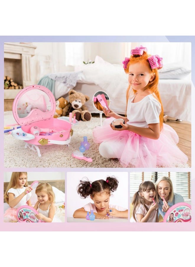 Bettina Toddler Vanity, Portable Kids Vanity Set With Mirror & Accessories, Little Girl Princess Toy Lights And Music, Pretend Makeup For Toddlers 1-5 - Image 4