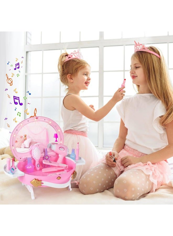 Bettina Toddler Vanity, Portable Kids Vanity Set With Mirror & Accessories, Little Girl Princess Toy Lights And Music, Pretend Makeup For Toddlers 1-5 - Image 3