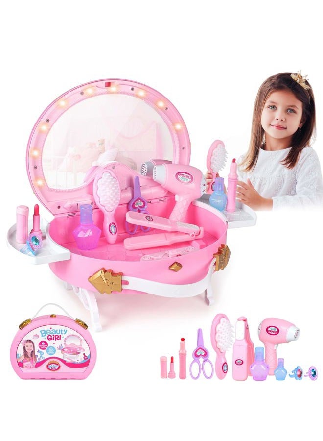 Bettina Toddler Vanity, Portable Kids Vanity Set With Mirror & Accessories, Little Girl Princess Toy Lights And Music, Pretend Makeup For Toddlers 1-5 - Image 1