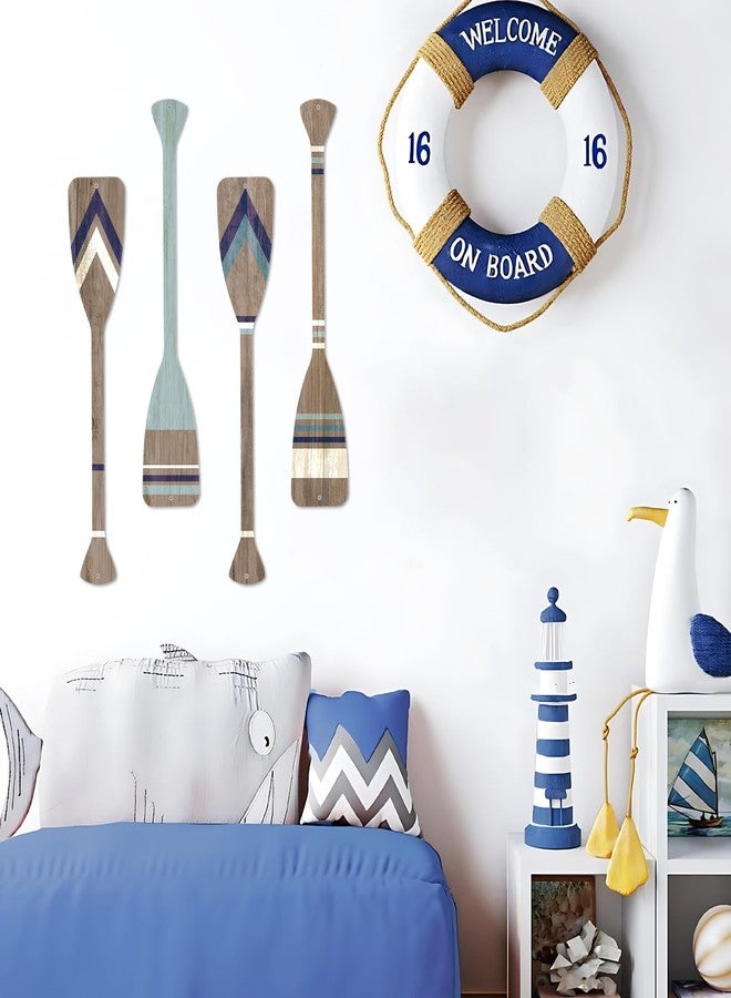 ESTART 4 Pcs Metal Paddle Home Wall Decor Nautical Canoe Oar Wall Art Decor Vintage Ornaments Hanging Wall Sculpture Indoor Outdoor for Ocean Lovers Bathroom Bedroom Home Decoration (Light Gray) - Image 2
