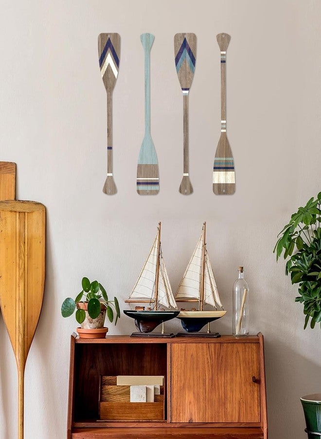 ESTART 4 Pcs Metal Paddle Home Wall Decor Nautical Canoe Oar Wall Art Decor Vintage Ornaments Hanging Wall Sculpture Indoor Outdoor for Ocean Lovers Bathroom Bedroom Home Decoration (Light Gray) - Image 3