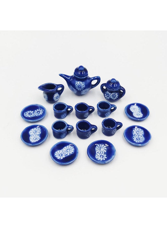 Pocket Story Mini Ceramic Tea Set Children Play House Educational Toys Handmade Model Diy Doll House Accessories-Color:Blue Cloth Impression - Image 1