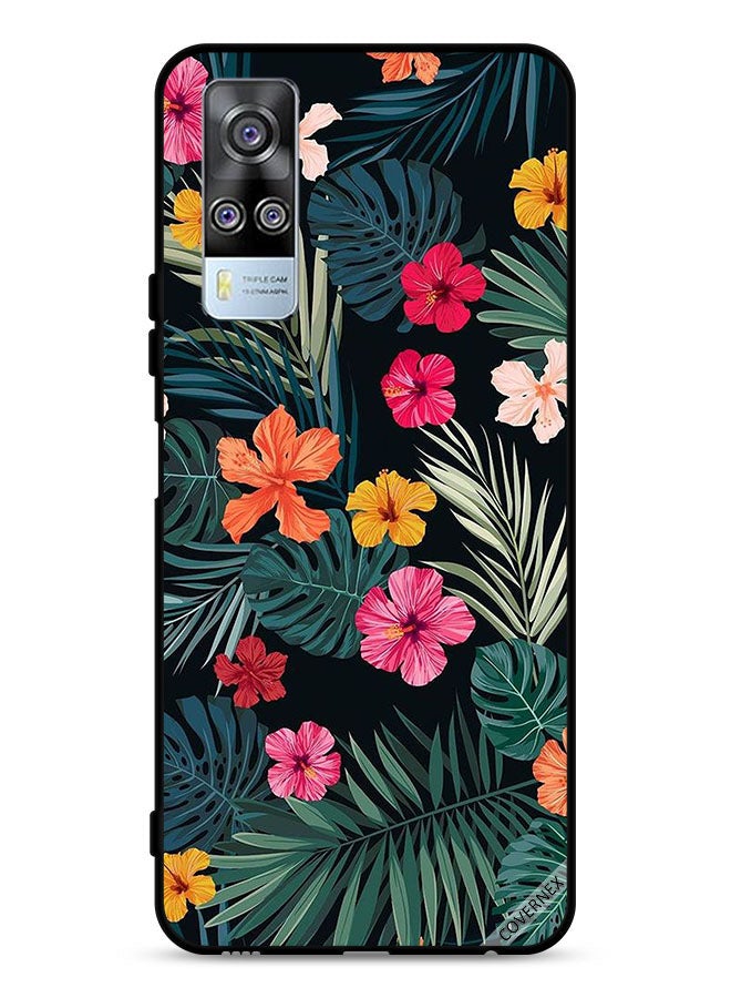 Covernex vivo Y53s 4G Protective Case Cover Multi Color Flowers And Dark Green Feathers - Image 1