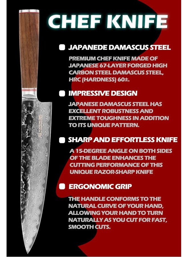 YOUSUNLONG Chef's Knives 10 inch Pro Gyuto Japanese Hammered Damascus Steel Natural Walnut Wooden Handle with Leather Sheath - Image 2