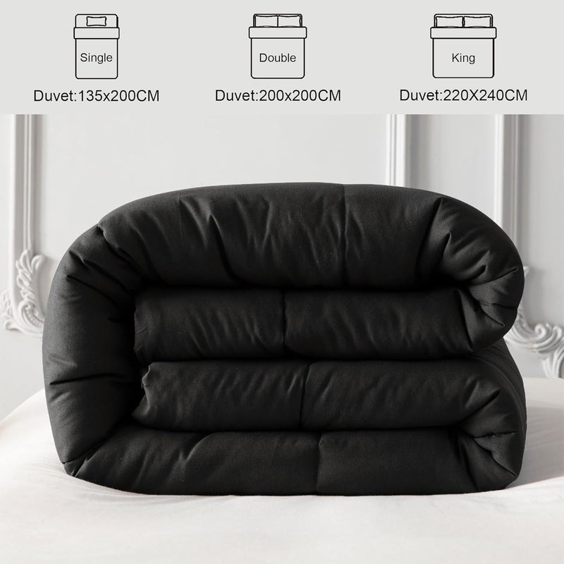 Reversible Duvet Double Size for All Seasons, 7.5 Tog Down Alternative Box Sitiched Duvets, Lightweight and Machine Washable Comforter, 200x200 cm, Black - Image 5