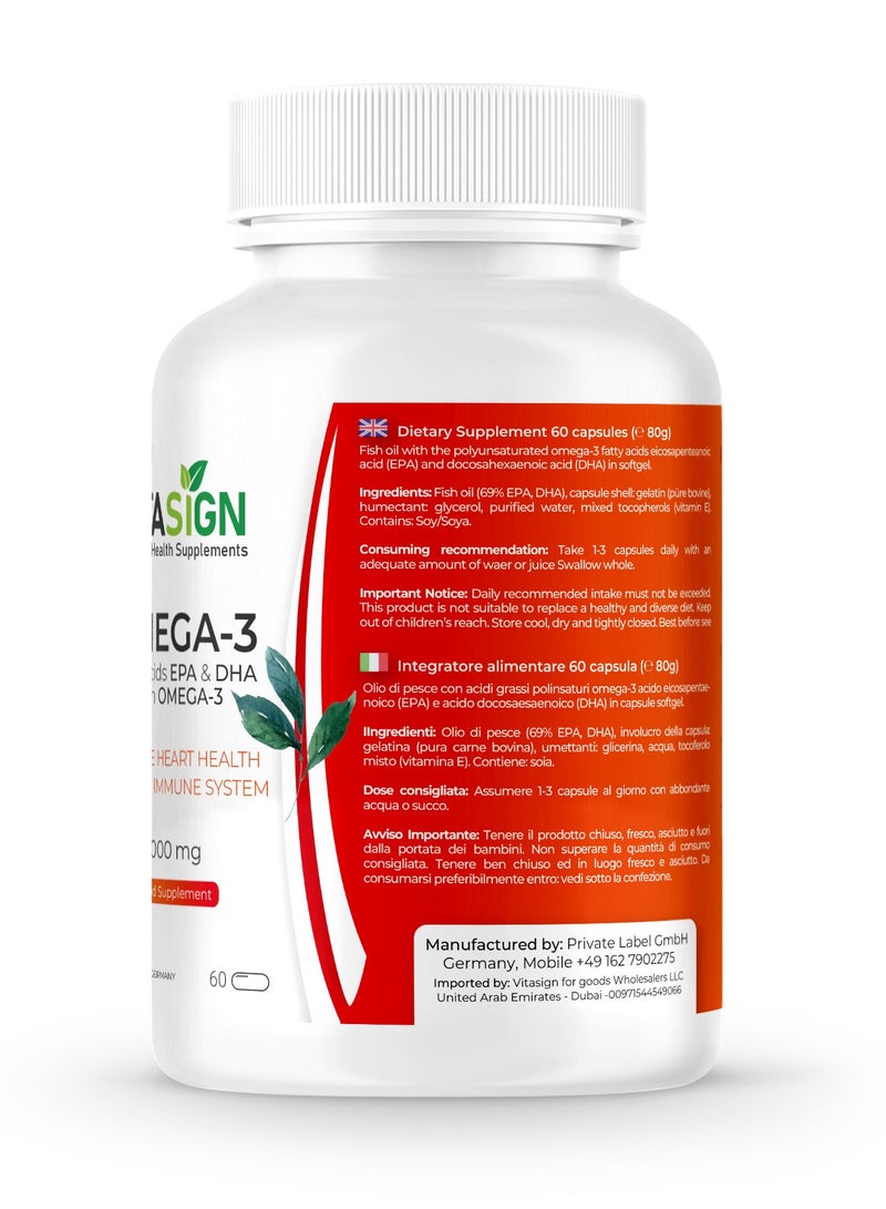 VITASIGN Premium Omega-3 1000mg, 60 Softgels – EPA & DHA, Supports Heart & Brain Health - Image 2