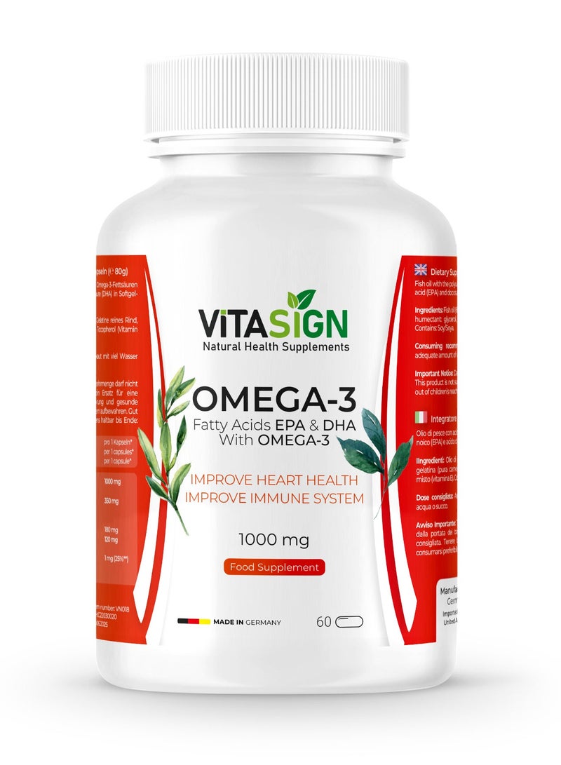 VITASIGN Premium Omega-3 1000mg, 60 Softgels – EPA & DHA, Supports Heart & Brain Health - Image 1
