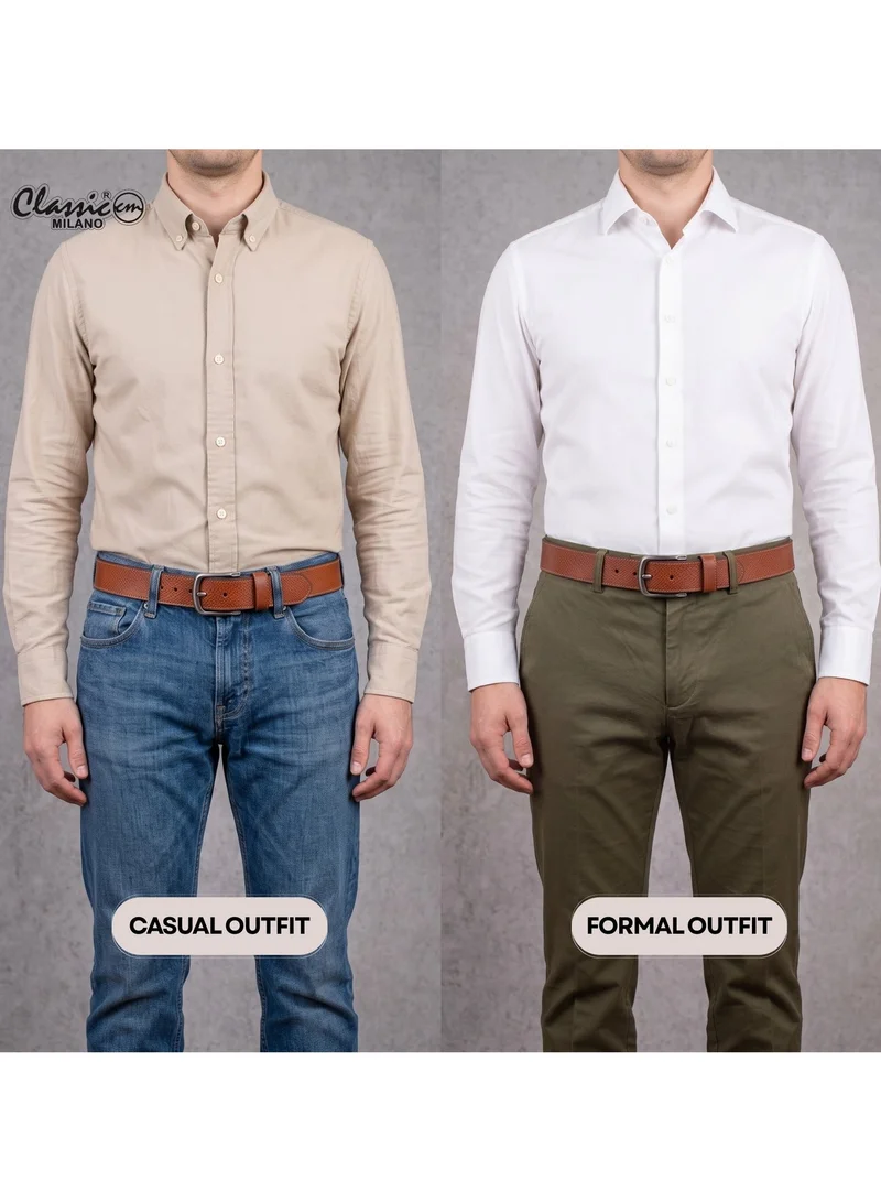 Classic Milano Classic Milano Genuine Leather Belt for Men - Semi-Casual & Party Wear Belt for Jeans, Casual Outfits, and Gifts - Black, Brown & Tan Men’s Belt