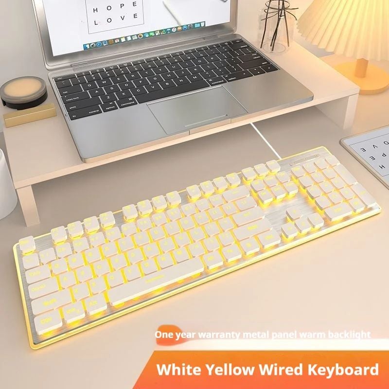 Eweadn Gx710 Silent ABS Mechanical Keyboard Wired Ergonomic Gaming Office Keyboard, Yellow - Image 1