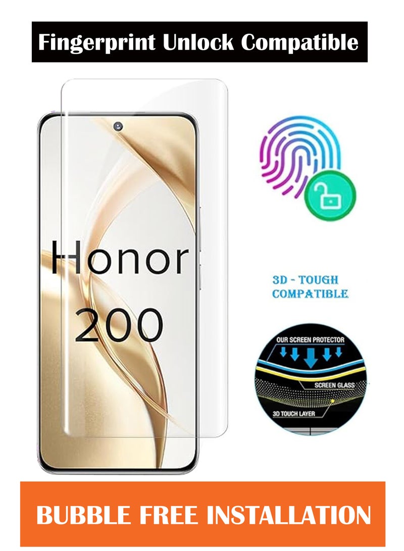 For Honor 200 5G - UV Advanced Premium Tempered Glass Screen Protector Guard , Full Adhesive UV Curved Case Friendly HD Clarity With Installation Kit  - Image 2