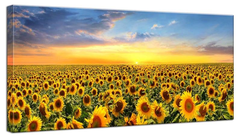 Faxiasho Sunflower Wall Decor Flower Wall Art Sunset Rustic Pictures Painting For Living Room Bedroom Decor Yellow 40X20 