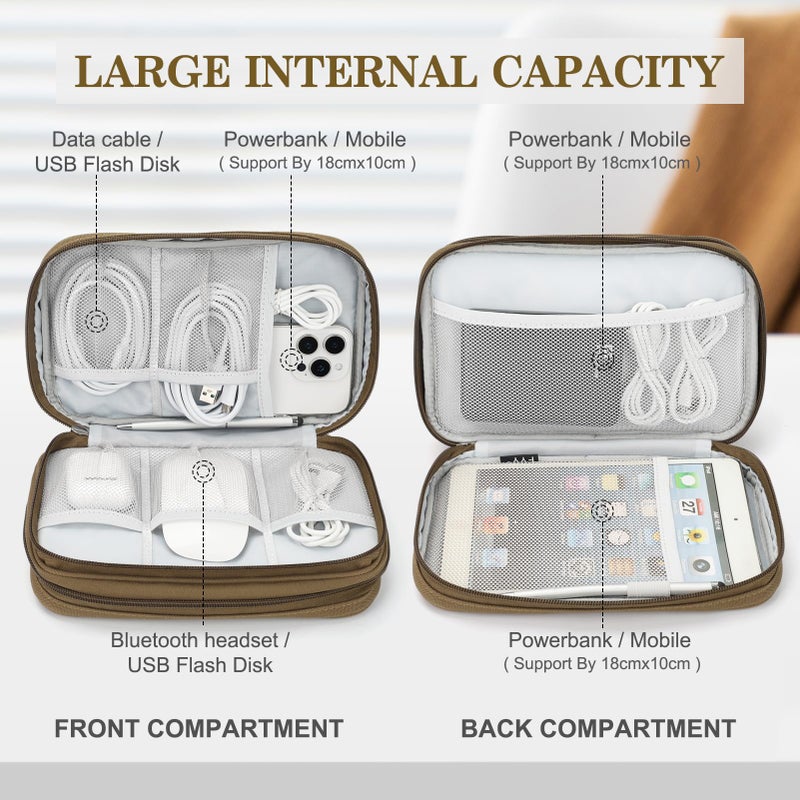 Waterproof Travel Cable Organizer Bag with Double Layer Storage for Cords, Chargers, Phone and Earphone - Image 3